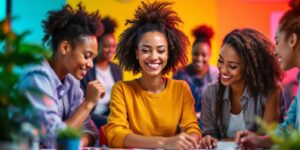 Grupo de mulheres bem-sucedidas em atividade produtiva.